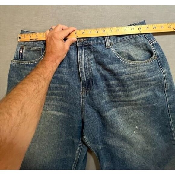 Phat Farm Shorts Mens 38 Blue Denim Embriodered Flap Pocketed Zip Men 38x12. - Picture 9 of 13